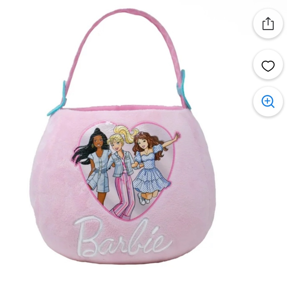 Barbie Pink Plush Basket with Embroidered Logo